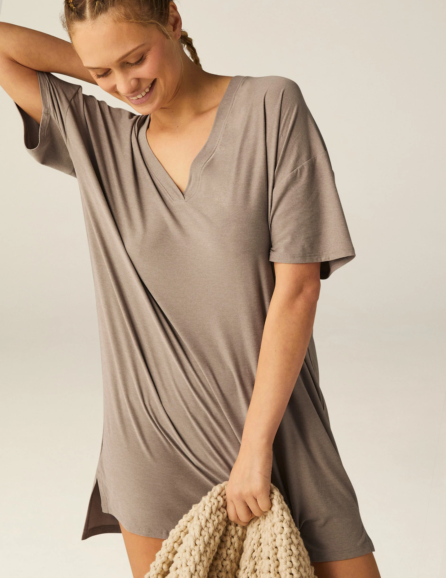 Featherweight V Rested Sleep Tee Dress - Styles Love