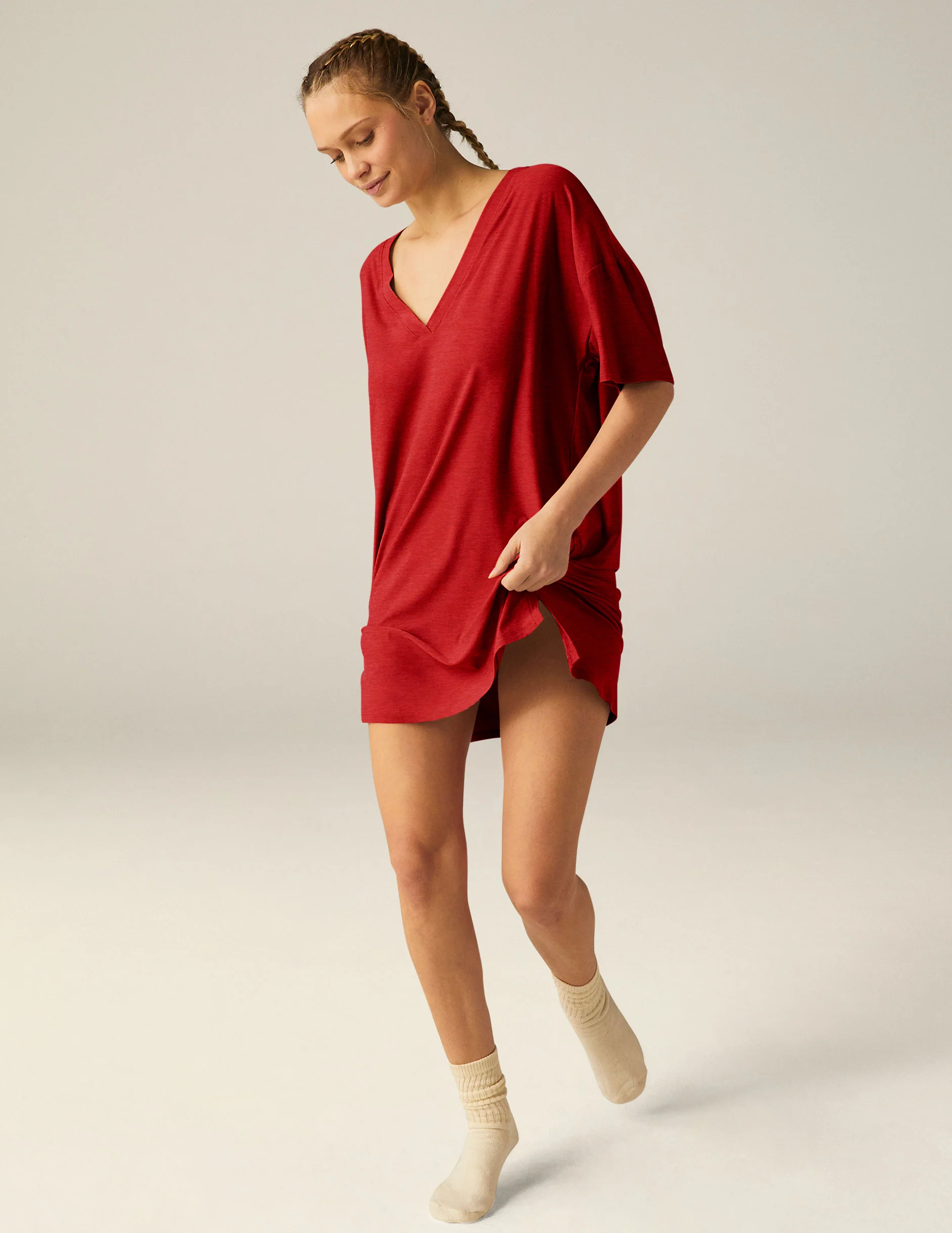 Featherweight V Rested Sleep Tee Dress - Styles Love