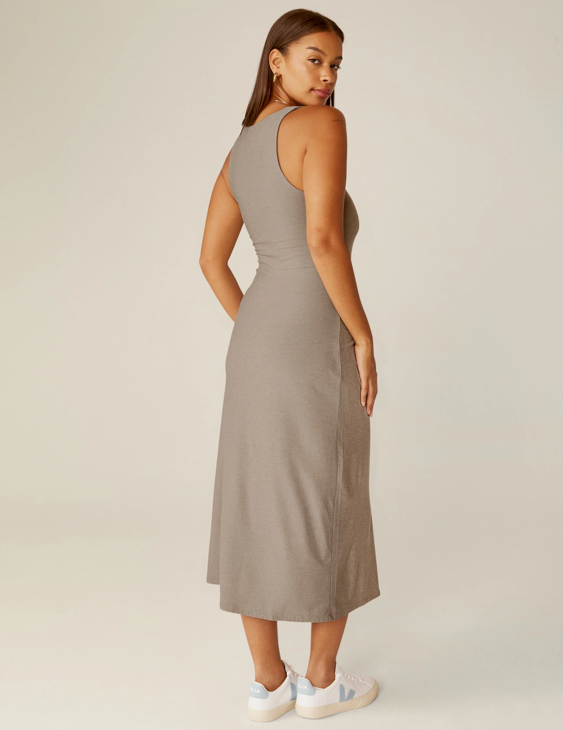 Featherweight Square Neck Slit Midi Dress - Styles Love