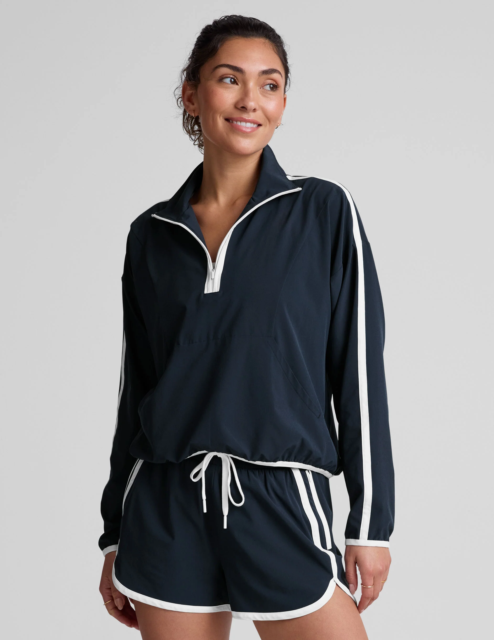 Stretch Woven Course Contrast Half Zip Pullover - Styles Love