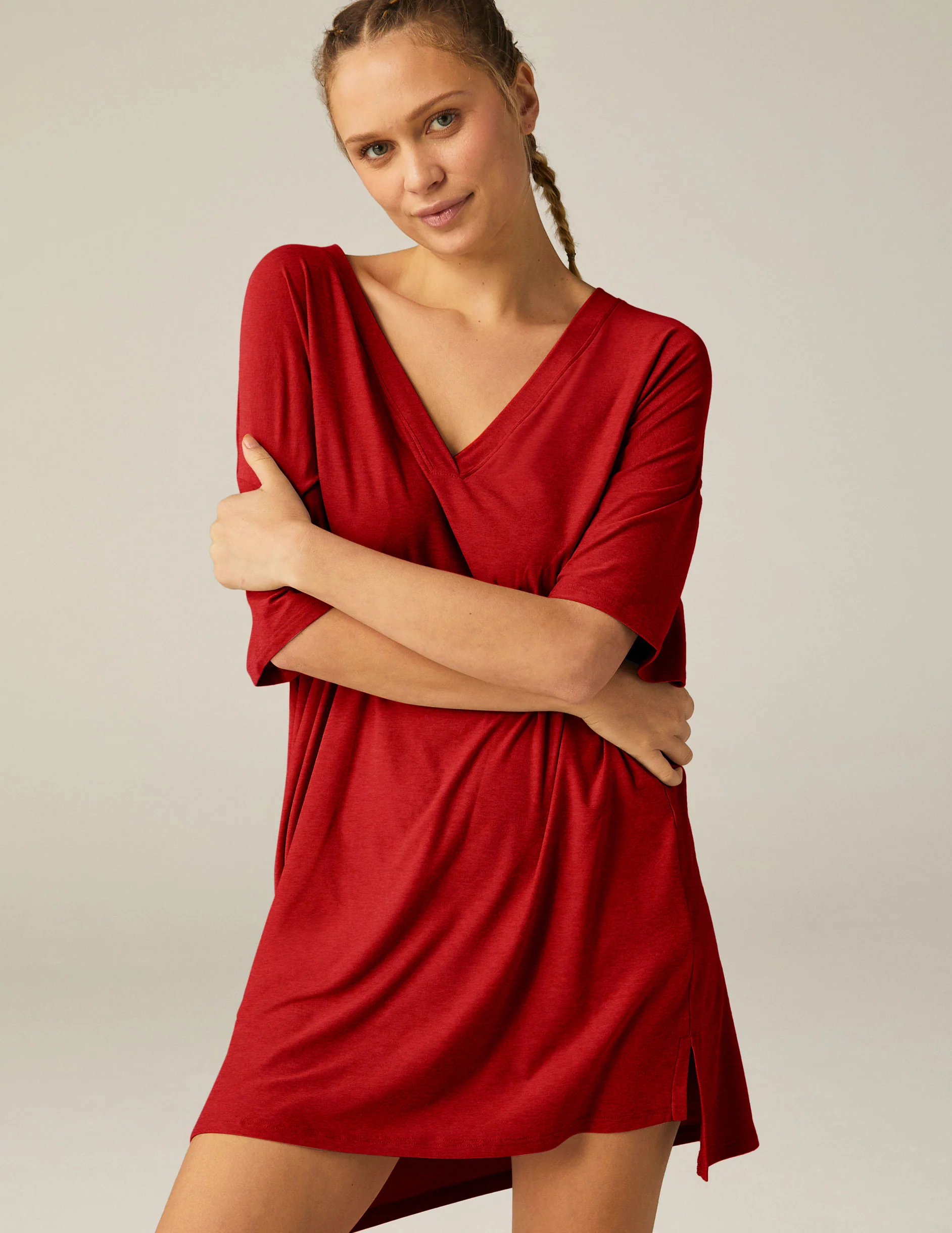 Featherweight V Rested Sleep Tee Dress - Styles Love