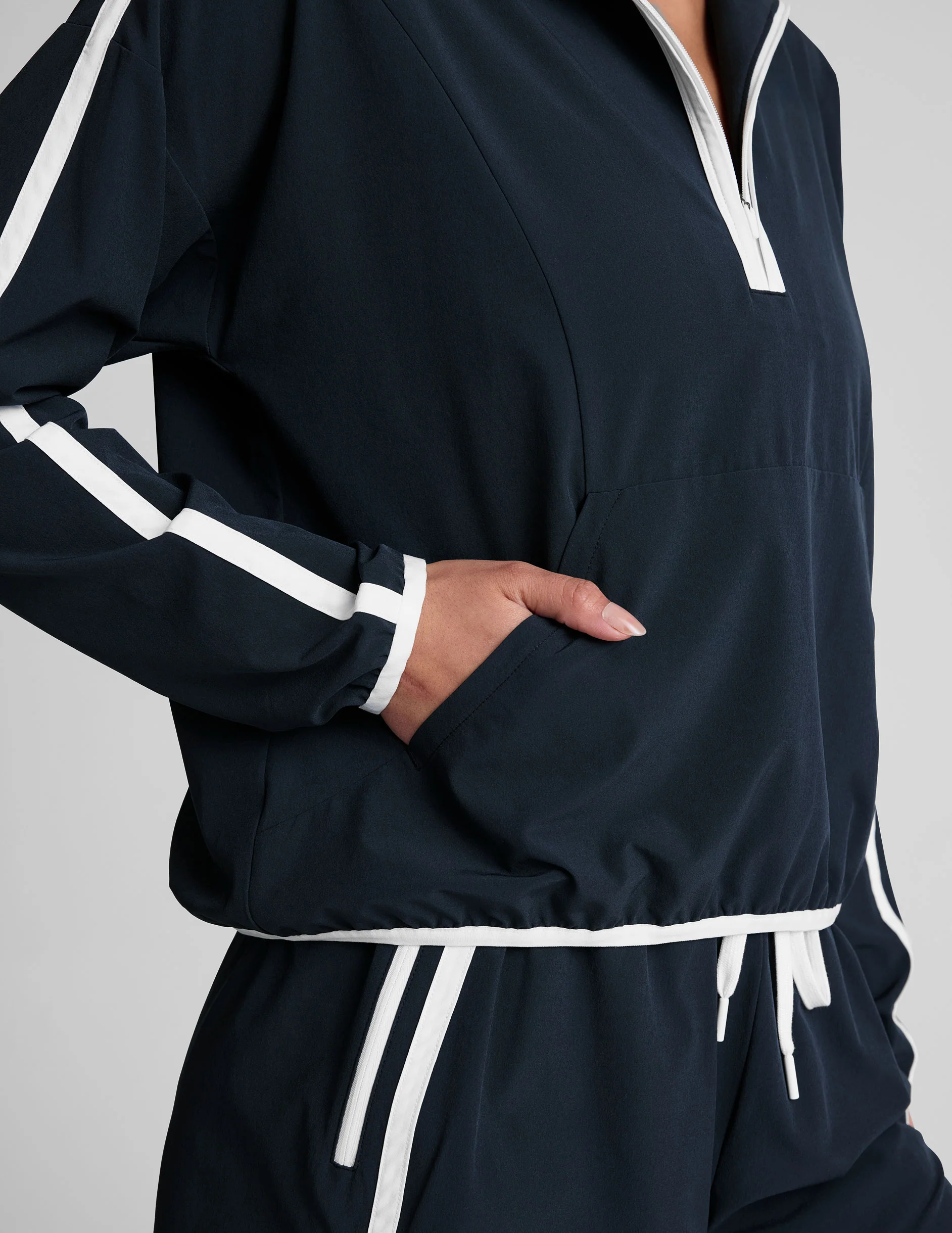 Stretch Woven Course Contrast Half Zip Pullover - Styles Love