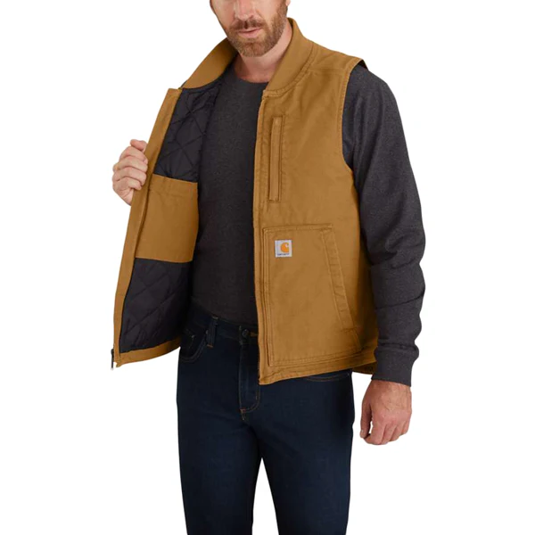 Men's Washed Duck Insulated Rib Collar Vest - Styles Love