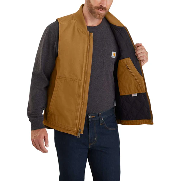 Men's Washed Duck Insulated Rib Collar Vest - Styles Love